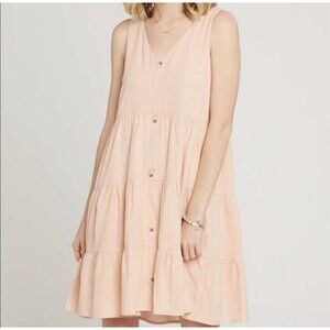 Altar'd State Womens Peach Pink V-Neck Tiered Button Up Dress Size S